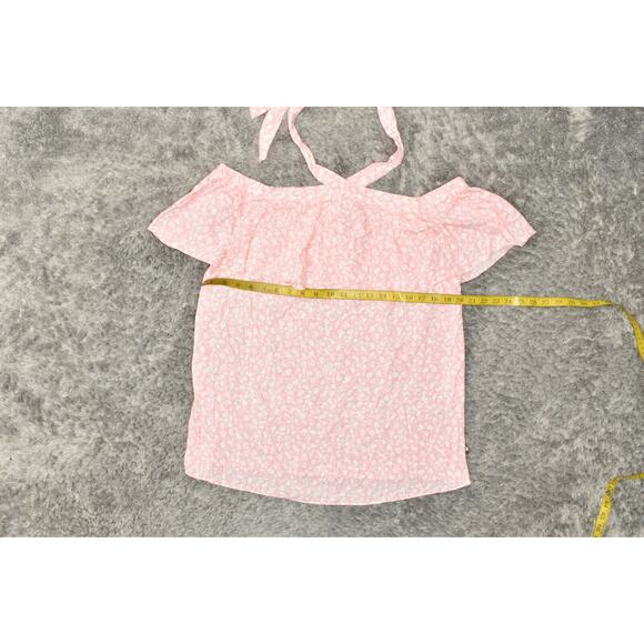 Tommy Hilfiger Women's Pink Floral Halter Blouse L Polyester Short Sleeve - Picture 2 of 7